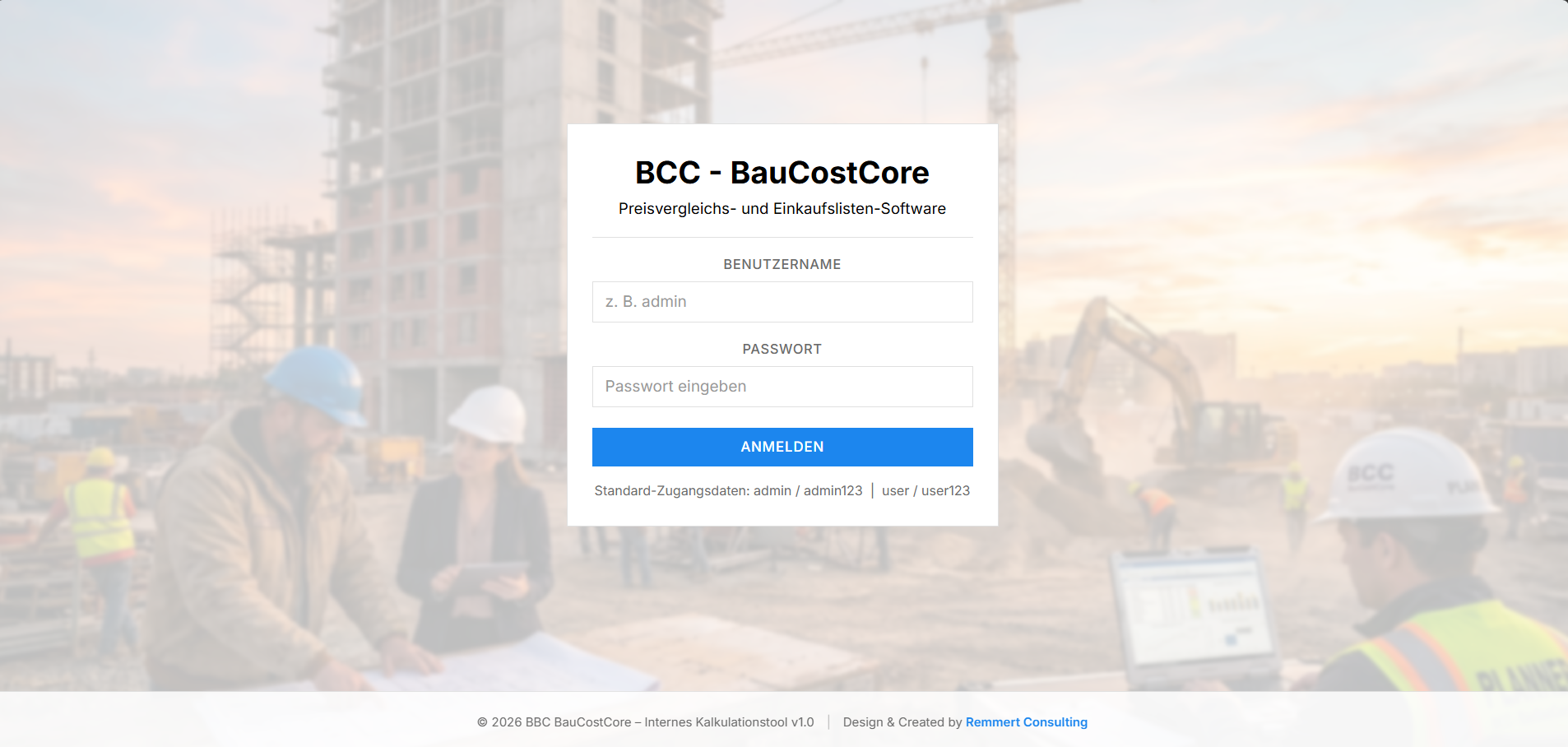 Screenshot BCC BauCostCore Anwendung